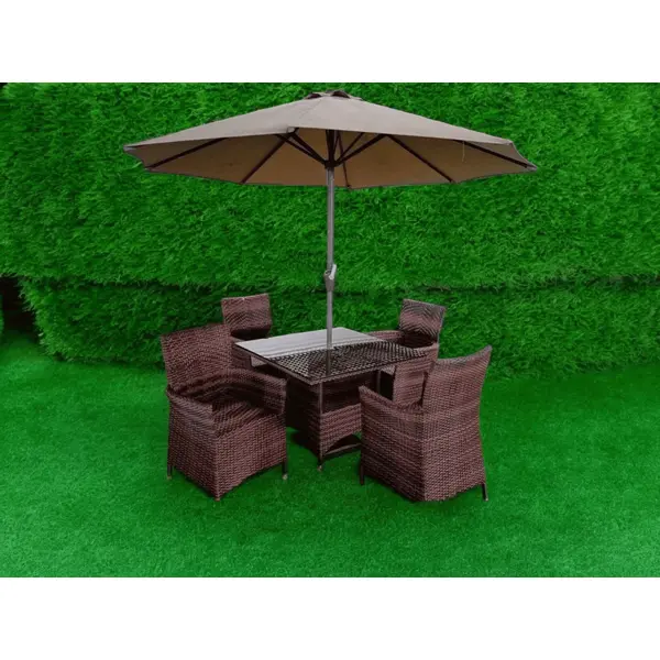 Canopy Outdoor Square Dining Table + 4 Chairs + Umbrella