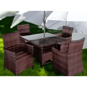 Canopy Outdoor Square Dining Table + 4 Chairs + Umbrella