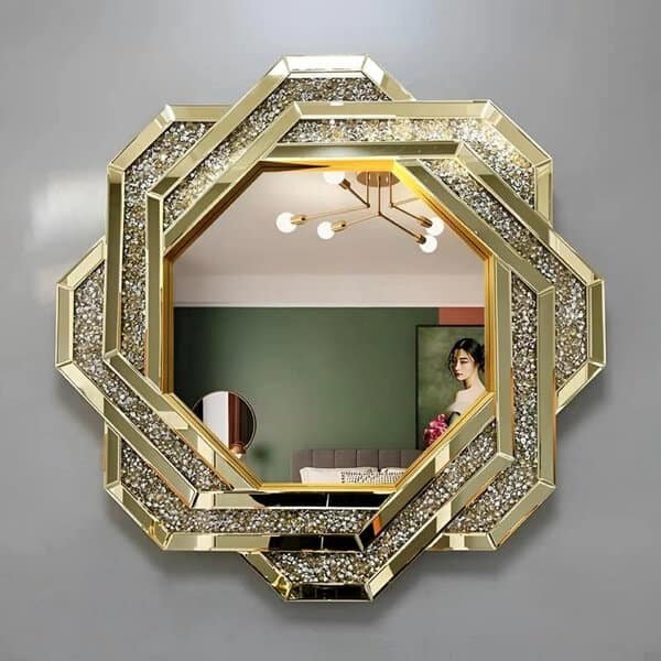 Octagon Crystal Gold Decorative Wall Mirror