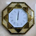 Octagon Gold Crystal Mirrored Decorative Wall Clock