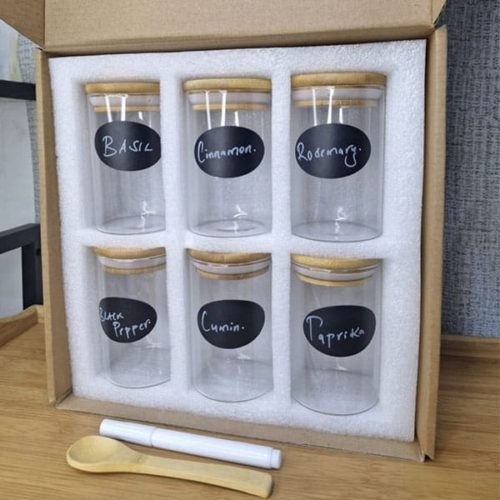 6-Pack Round Glass Spice Jar Containers