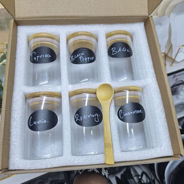 6-Pack Round Glass Spice Jar Containers