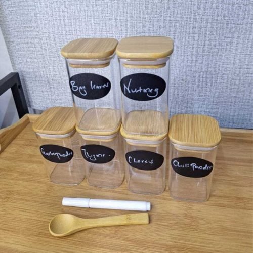 6-Pack Square Glass Jars Spice Jar Containers