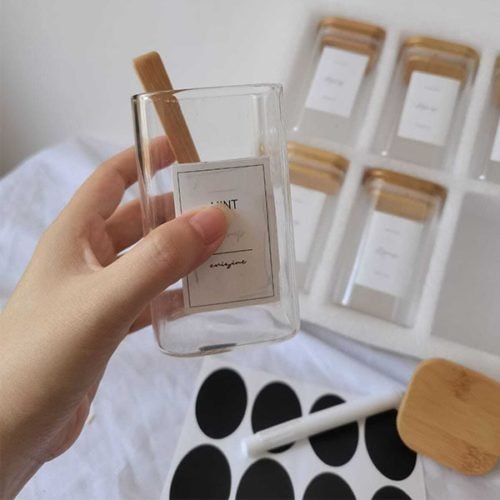 6-Pack Square Glass Jars Spice Jar Containers