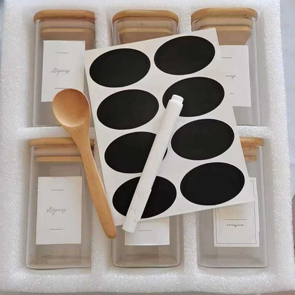6-pack Square Glass Jars with Bamboo lid And Spoon 9