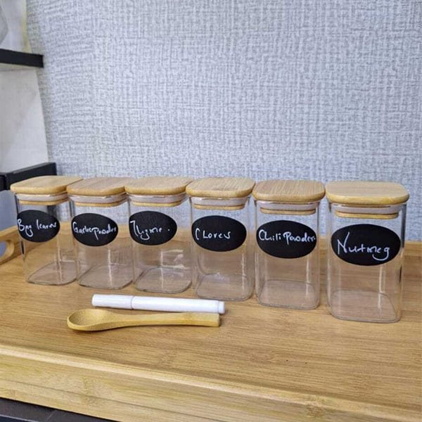 6-pack Square Glass Jars with Bamboo lid And Spoon
