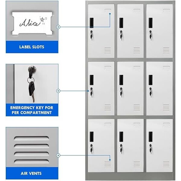 9-Locker Metallic Filing Office Cabinet