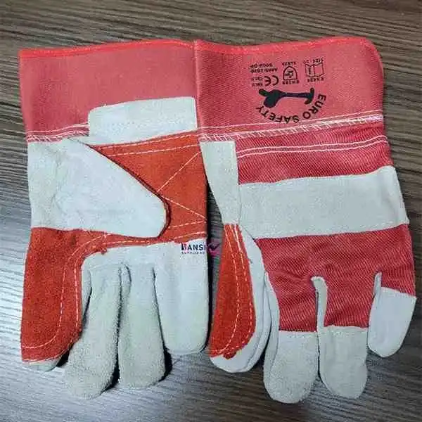 Double Palm Red Leather Gloves
