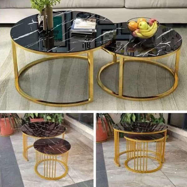 GLASS Nesting Tables in Marble Effect 1