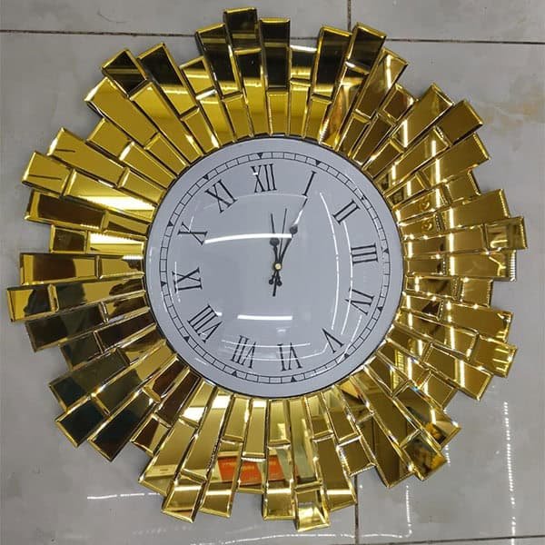 Gold Sunburst Mirrored Decorative Wall Clock