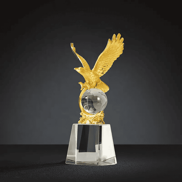 Golden Metal Eagle Trophy With Crystal Base Award