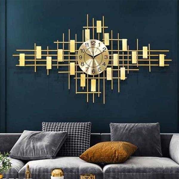 Large Gold Metal Sunburst Wall Clock
