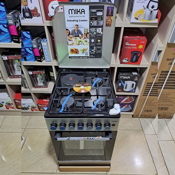 Mika 50 X 60cm Standing Cooker 3g+1e, Electric Oven -silver.