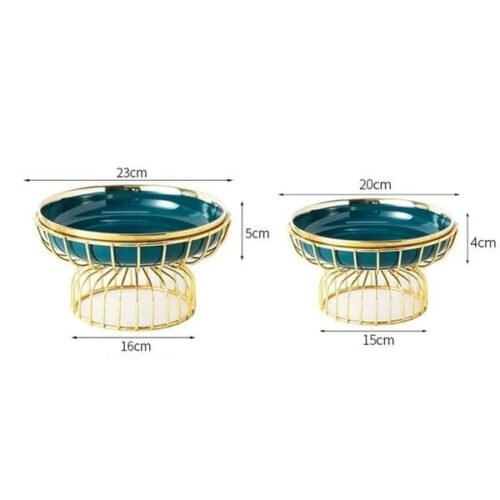 Modern Ceramic Tall Fruit Plate Golden Hollow Dessert Snack Plate Cake Stand Golden Border Jewelry Cosmetic Rack Home Decoration