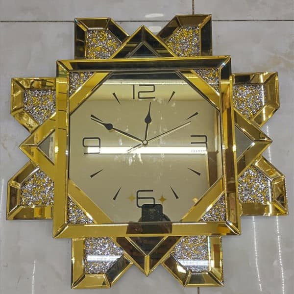 Octagon Gold Crystal Mirrored Decorative Wall Clock