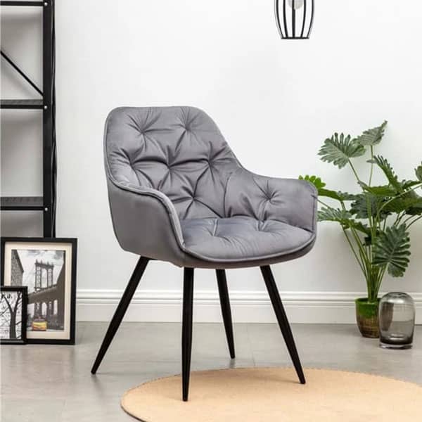 Quilted Chair with Armrest in Grey