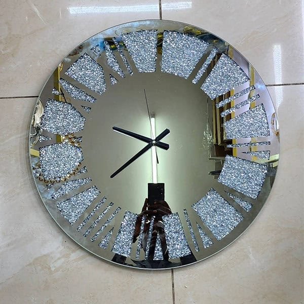 Silver Crystal Mirrored Decorative Wall Clock