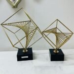 Square Gold Prism Décor With Heavy Marble Base