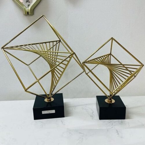 Square Gold Prism Décor With Heavy Marble Base