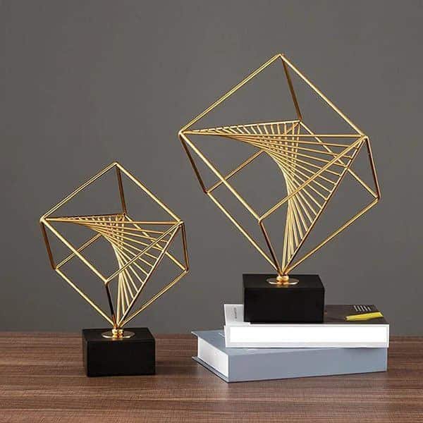 Square Gold Prism Décor with heavy Marble Base