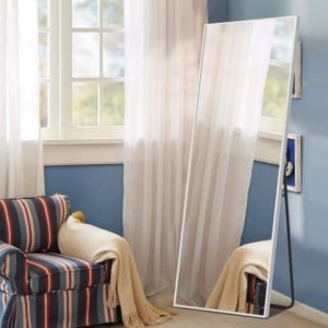 Wide Stand Alone Mirror With Metallic White Frame