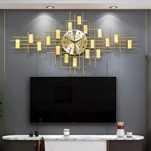 Large Gold Metal Sunburst Wall Clock