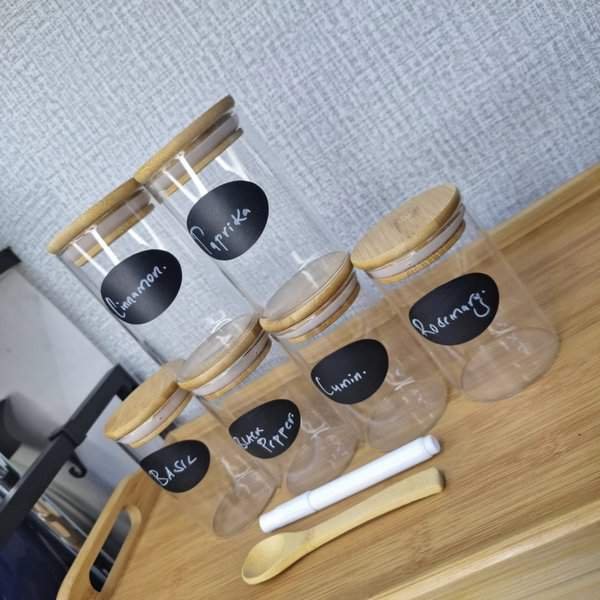 6-Pack Round Glass Spice Jar Containers
