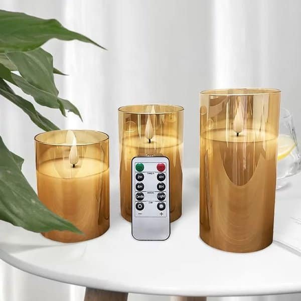 L.E.D Glass Candles With Remote Control 3pcs Set