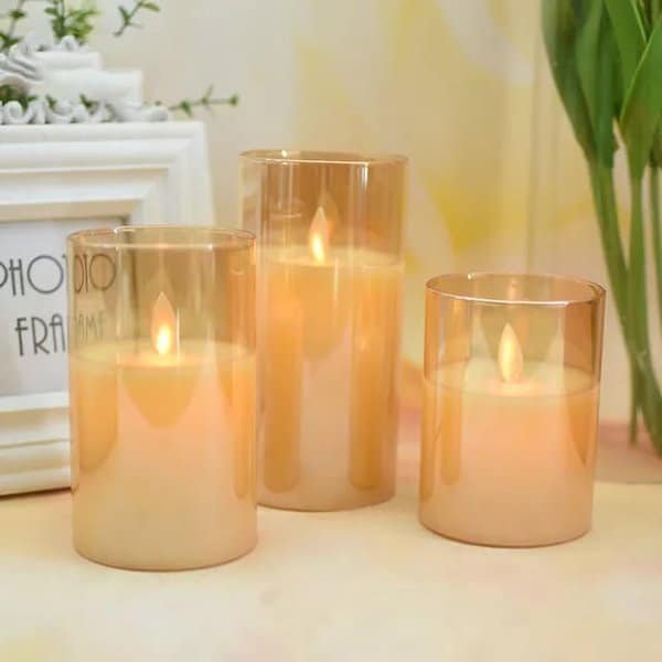 L.E.D Glass Candles With Remote Control 3pcs Set