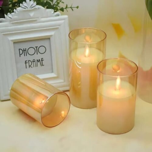 L.E.D Glass Candles With Remote Control 3pcs Set