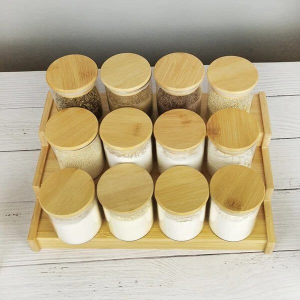 12pcs Glass Spice Jar Set With A Wooden Bamboo Stand