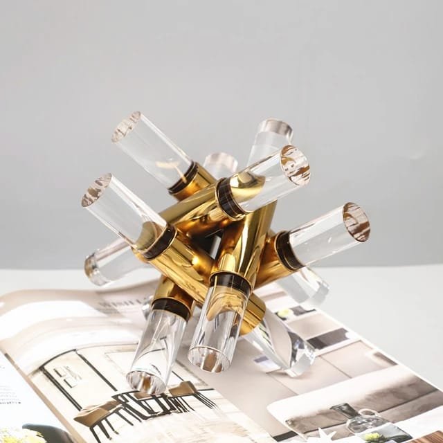 Acrylic Metal Gold Abstract Cube Figurines