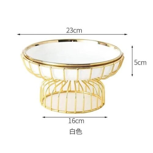 Modern Ceramic Tall Fruit Plate Golden Hollow Dessert Snack Plate Cake Stand Golden Border Jewelry Cosmetic Rack Home Decoration