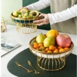 Modern Ceramic Tall Fruit Plate Golden Hollow Dessert Snack Plate Cake Stand Golden Border Jewelry Cosmetic Rack Home Decoration