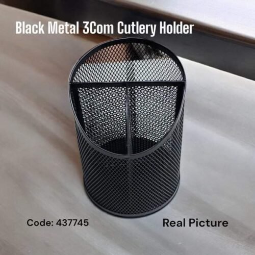 437745 Black Metal 3com Cutlery Holder Round