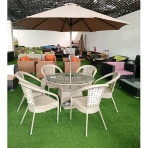 6-Seater Outdoor Dining Set + Umbrella