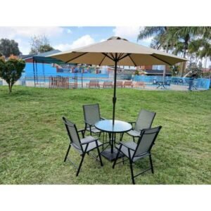 Four-Seater Outdoor Set With Foldable Chairs Plus Umbrella