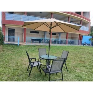 Four-Seater Outdoor Set With Foldable Chairs Plus Umbrella