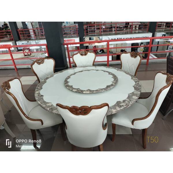 Crown White Marble Dining Set – 6 Seater