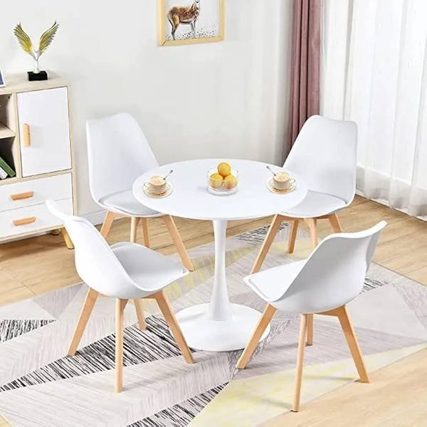 Wooden Top Round Table with Metallic Base