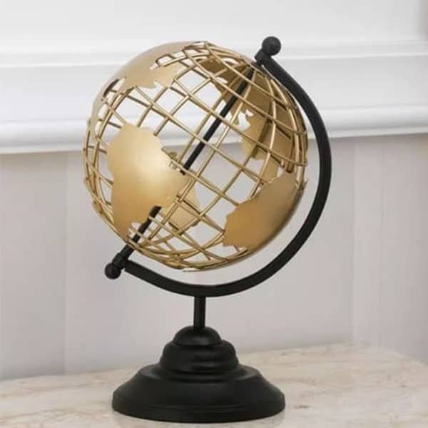 World Map Armando gold perforated table globe with black base