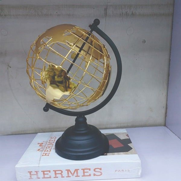 World Map Armando Gold Perforated Table Globe With Black Base