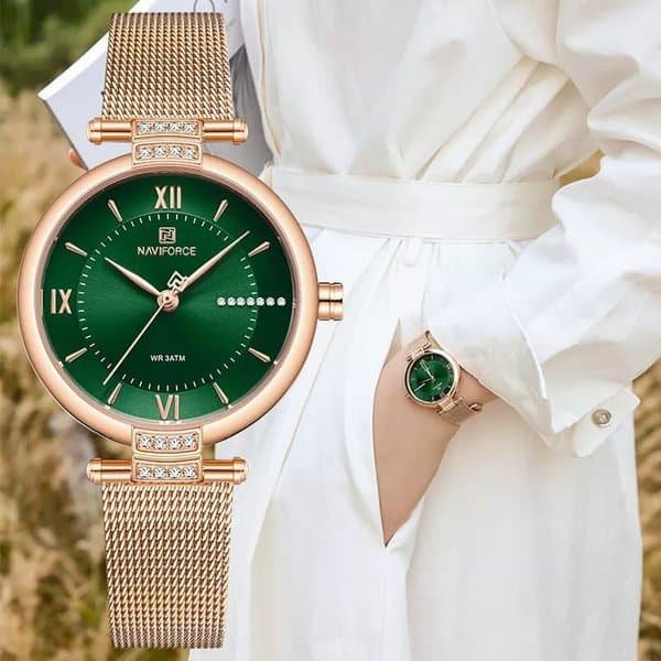 Naviforce NF 5019 Ladies Watch Rose Gold Green