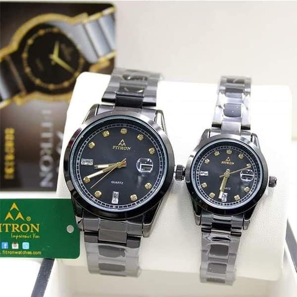 Fitron Couple Watch Silver & Black