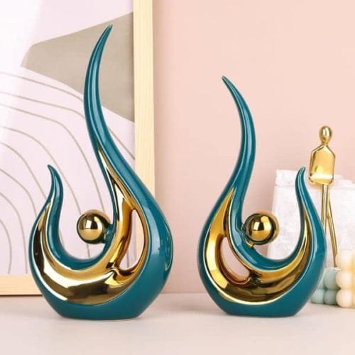 Teal Modern Abstract Art Ceramic Statue