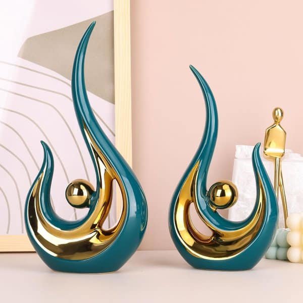 Teal Modern Abstract Art Ceramic Statue