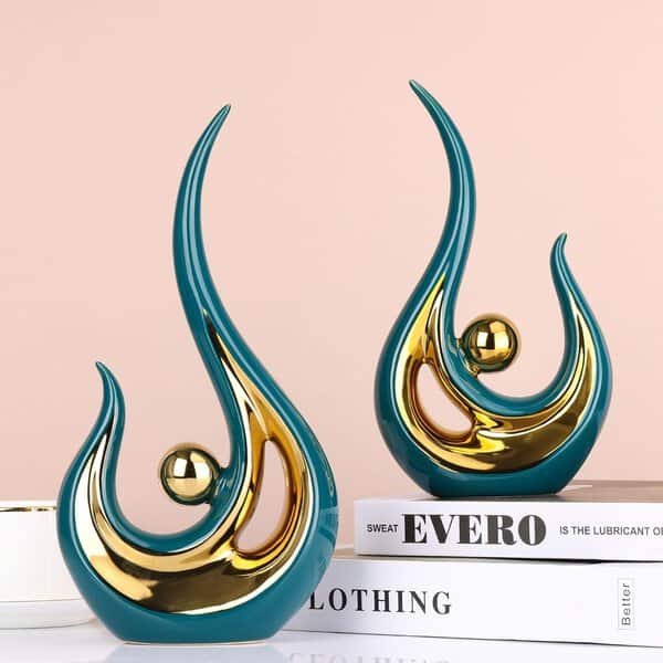 Teal Modern Abstract Art Ceramic Statue