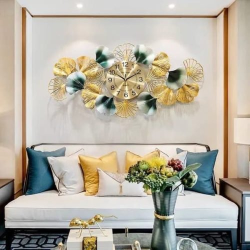 Wrought Iron Leaf Metallic Silent Wall Clock