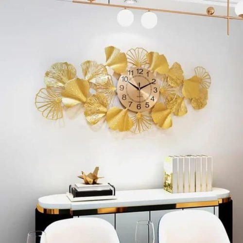 Wrought Iron Leaf Metallic Silent Wall Clock