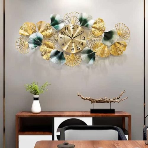 Wrought Iron Leaf Metallic Silent Wall Clock